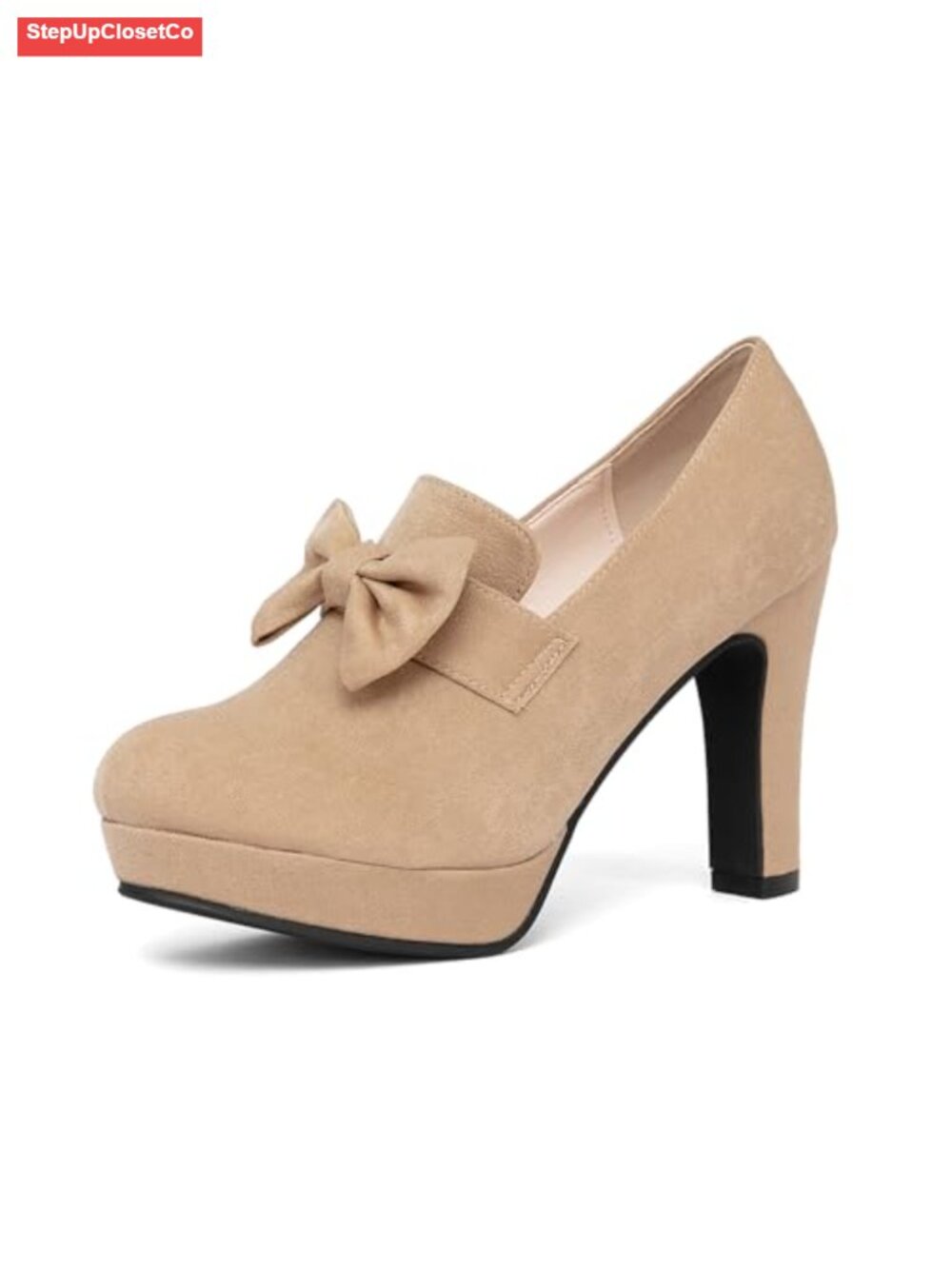 Women's Bow Chunky Heels Mary Jane Pumps Closed Toe Platform High Heel Dress
